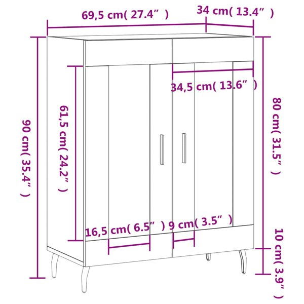 Berkfield Sideboard Concrete Grey 69.5x34x90 cm Engineered Wood
