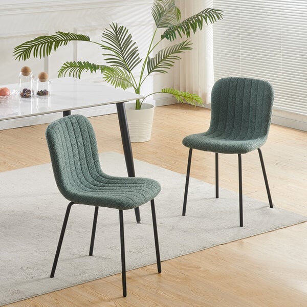 Set of 2 Teddy Faux Fur Stitched Design Dining Chairs Bella - Green