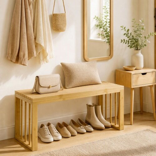 HOMCOM 90 cm Bamboo Shoe Bench, Backless Hallway Bench Seat, Natural