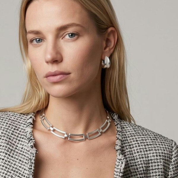 Uchi & Soto Shikaku Silver Rectangle Link Statement Necklace