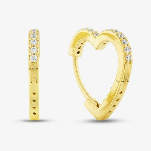 T. H. Baker Silver Gold Plated Cubic Zirconia Heart Huggie Hoop Earrings S4199