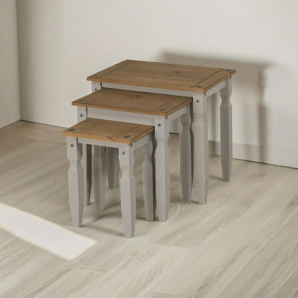 Rafaelo Mobilia Set Of 3 Pine Nesting Tables Grey