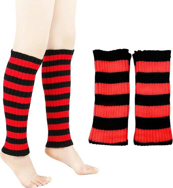 ATEK Womens 80s Leg Warmers Footless Slouch Socks Black Red