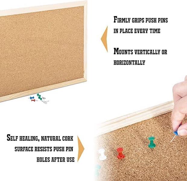 KAV Cork Notice Pin Board - Noticeboard Bulletin Wooden Frame for Office, School, Bedroom, Memo, and Home (Pack of 2)