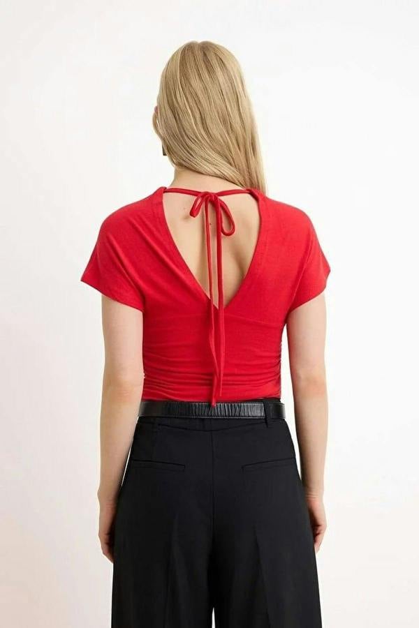 WOVCOR Fitted Gathered Detail Knitted Blouse