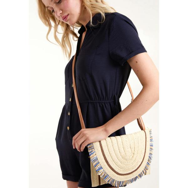 Blue Vanilla Woven Fringe Detail Clutch Bag With Attachable Strap