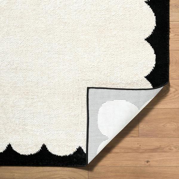 Livabliss Fossay Shag-Washable Cream Black Modern High Pile Rug