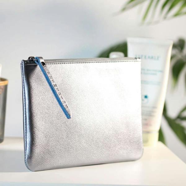 Slim soft sliver leather makeup pouch – side profile