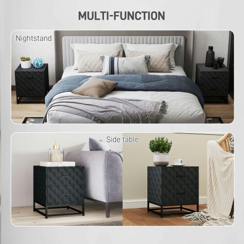 Wyld Haus Roel Set Of 2 Black Retro Bedside Tables With 2 Drawers And Steel Legs