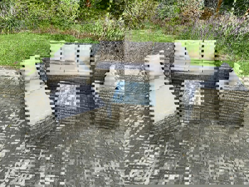 Fimous 6 Seater Outdoor Lounge Sofa Set Wicker PE Rattan Garden Furniture Set with Armchair Square Coffee Table Big Footstool Dark Grey Mixed
