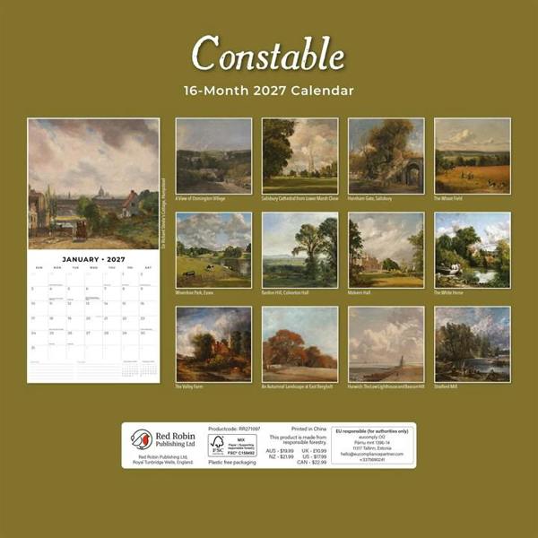Constable Calendar 2027, Wall Calendars, Month To View, Art, Gift
