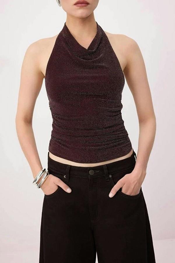 WOVCOR V-Neck Sleeveless Knitted Glittery Party Blouse