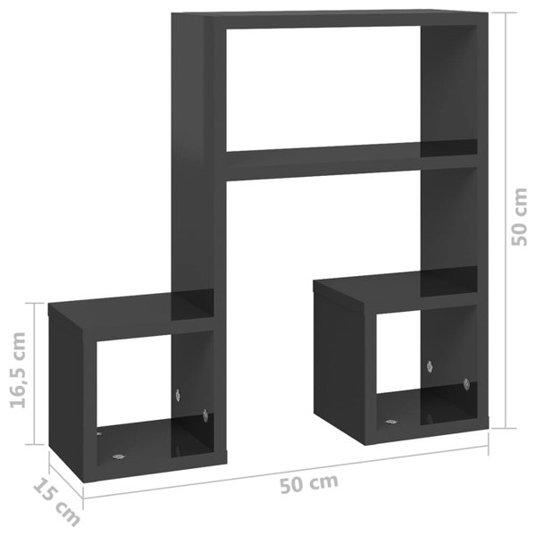 Berkfield Wall Shelf 2 pcs High Gloss Grey 50x15x50 cm Engineered Wood