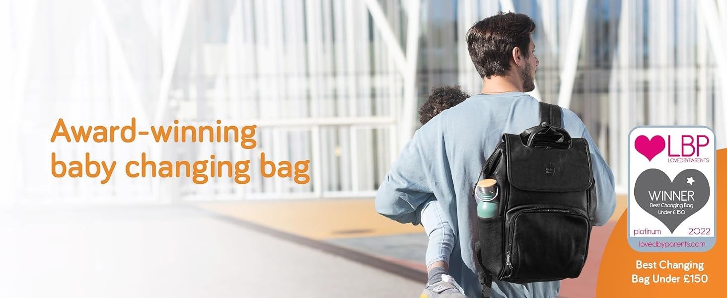 Baby Uma Award Winning Baby Changing Bag Backpack- Black Leather