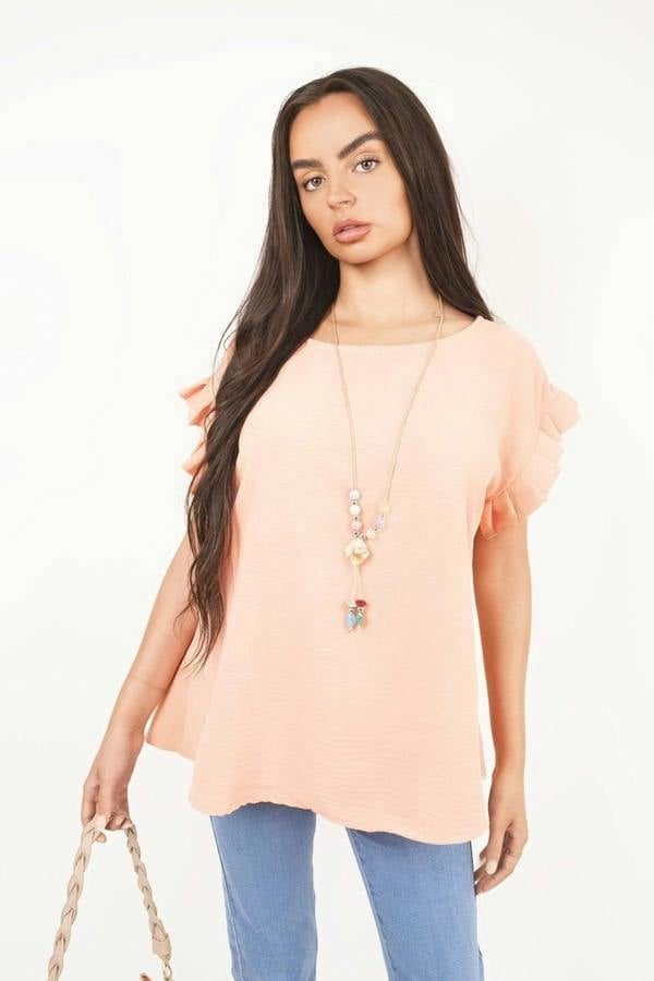 Vera Ruffle Trim Sleeve Top - Coral