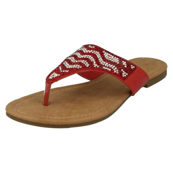 Savannah Ladies Savannah Flat Diamante Toe Post Sandals