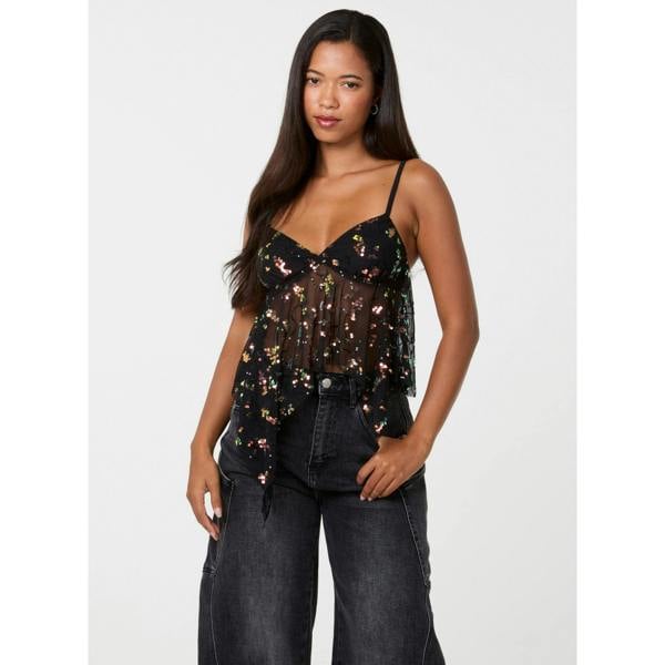 Pink Vanilla Hanky Mesh Sequin Babydoll Top