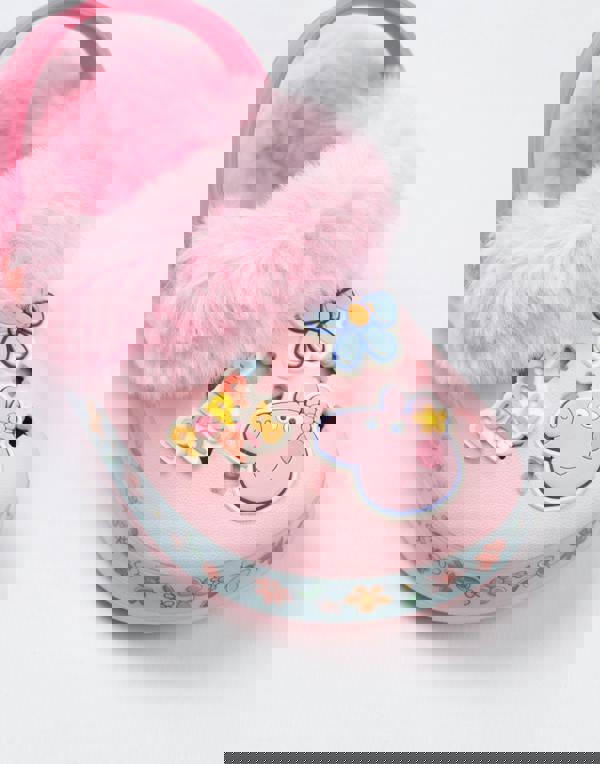 Peppa Pig Girls Pink Flowers Fur Lined Clogs