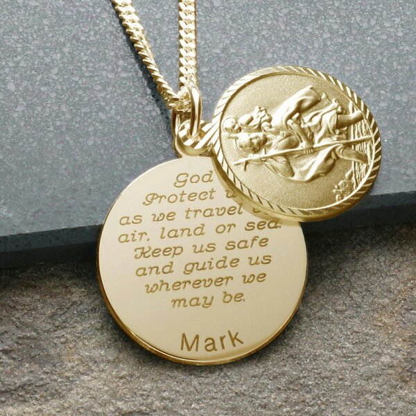 Christopher James of London 9ct Yellow Gold Plated Personalised St Christopher With Concealed Travellers Prayer