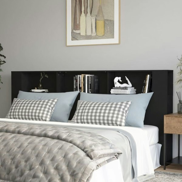 Berkfield Headboard Cabinet Black 220x18.5x104.5 cm