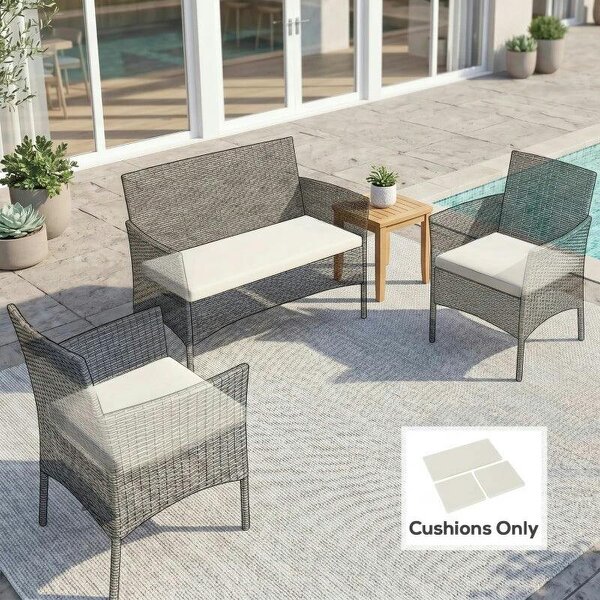 Outdoor Seat Cushion Pads for Rattan Furniture, 3 PCs Garden Furniture Cushions, Cream White - Cream
