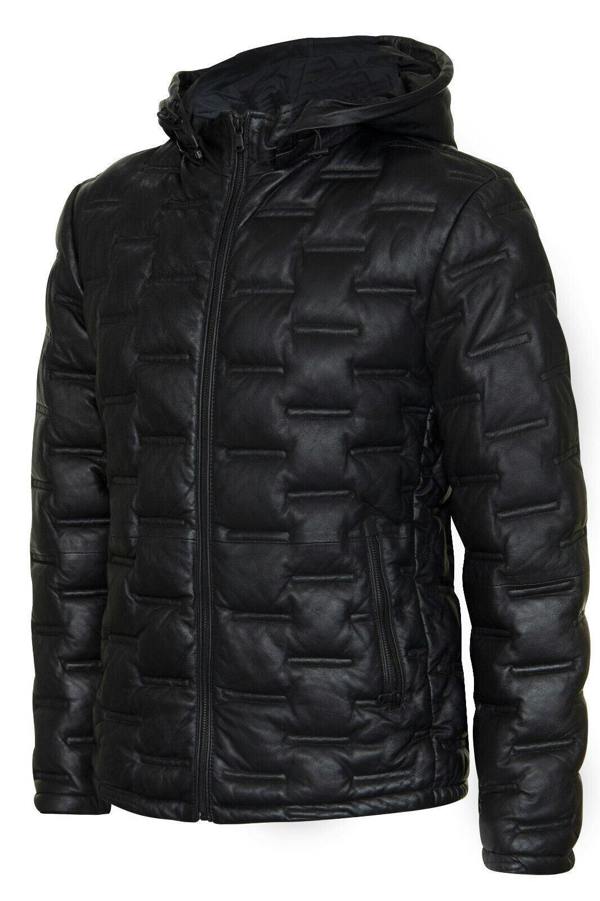 Infinity Leather Men's Hooded Puffer Quilted Bomber Leather Jacket - Belém
