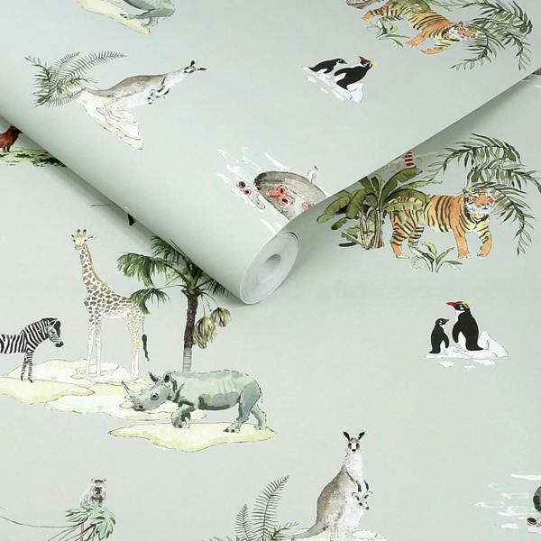 Sophie Allport Animals of the World Misty Blue Wallpaper