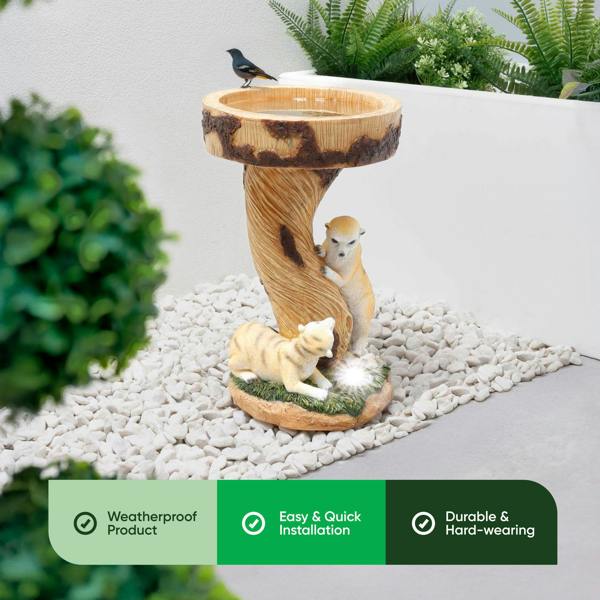 Gardenwize Solar Bird Bath – Meerkat Garden Ornament with LED Light