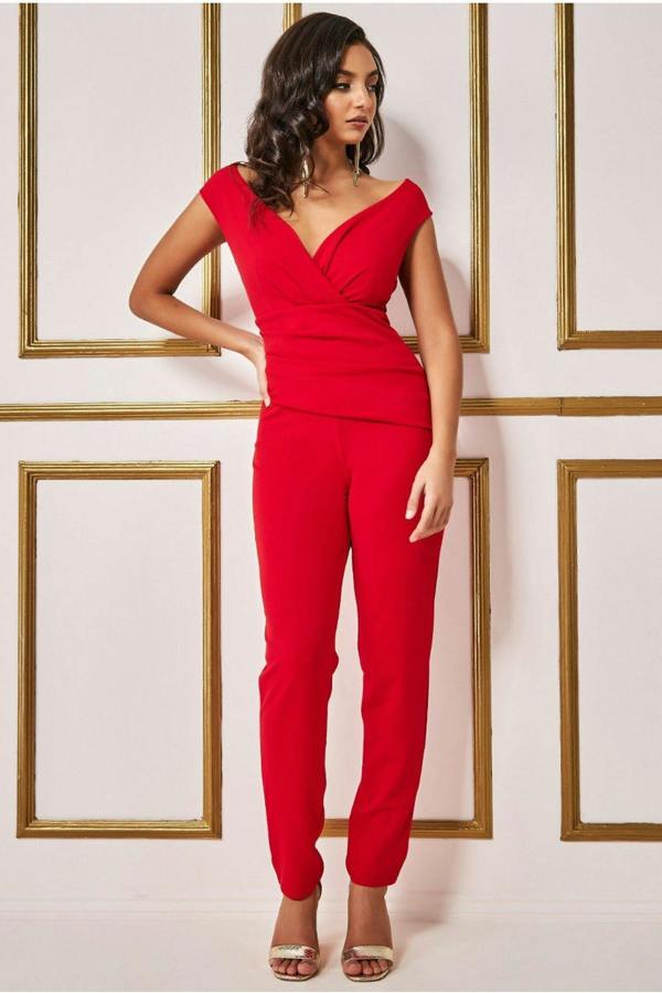 Bardot Scuba Jumpsuit - Red TR113B