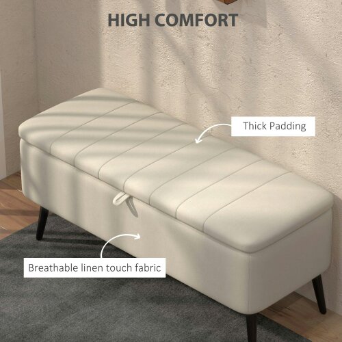 Wyld Haus Zimina Linen Look Cream Storage Ottoman Stripe Top