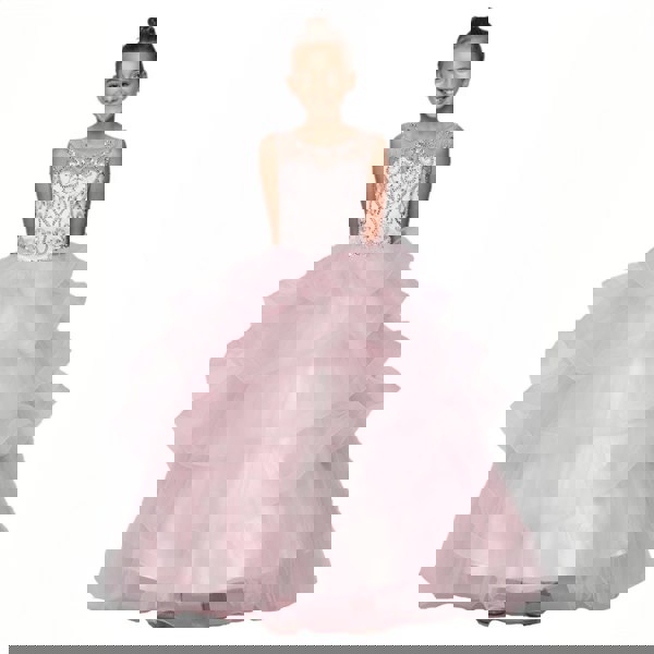 young girl wearing a Pretty pink sequin and rhinestone Dres