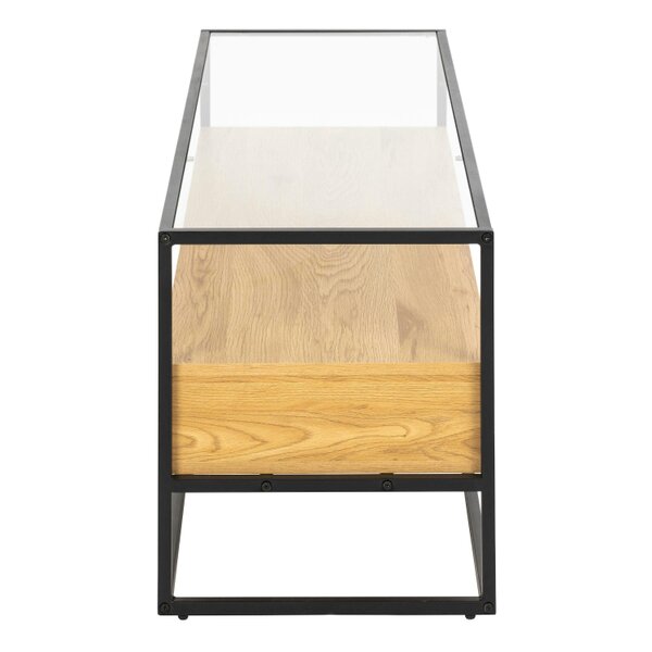 Wyld Haus Wrenna Black and Natural Oak Effect TV Unit Glass Top