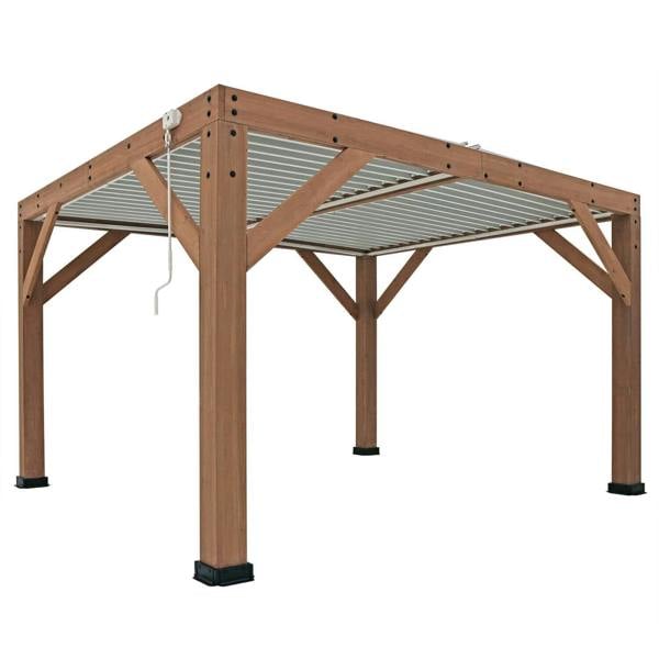 Yardistry Wooden Pergola 13ft x 11ft (4m x 3.4m) With Louvered Roof 4m x 3.3m Wooden Gazebo 4