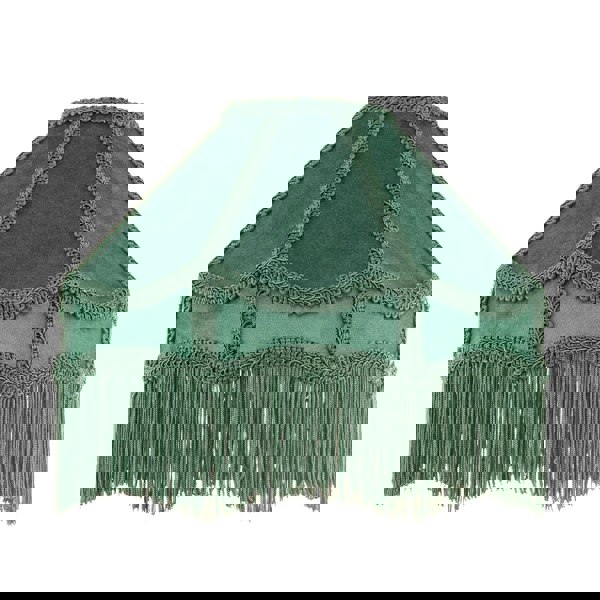 Traditional Victorian Empire Lampshade in Soft Forest Green Velvet with Tassels Image 1