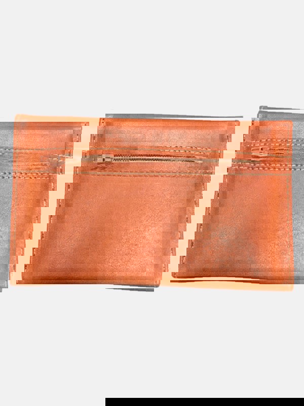 Berber Leather Small Leather Tri-Fold Purse Light Brown