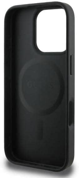 Guess Leather 4G Printed Stripes Hardcase with MagSafe for iphone 16 Pro 6.3" Black - GUHMP16LP4RPSK