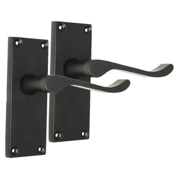 EDH Door Hardware Matt Black Victorian Scroll Door Handles on Backplate – 118mm x 42mm 6 Pairs + Latch