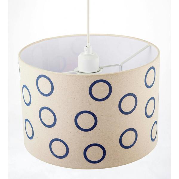Midnight Navy Blue Open Circle Pattern Linen Fabric Drum Lamp Shade Image 3
