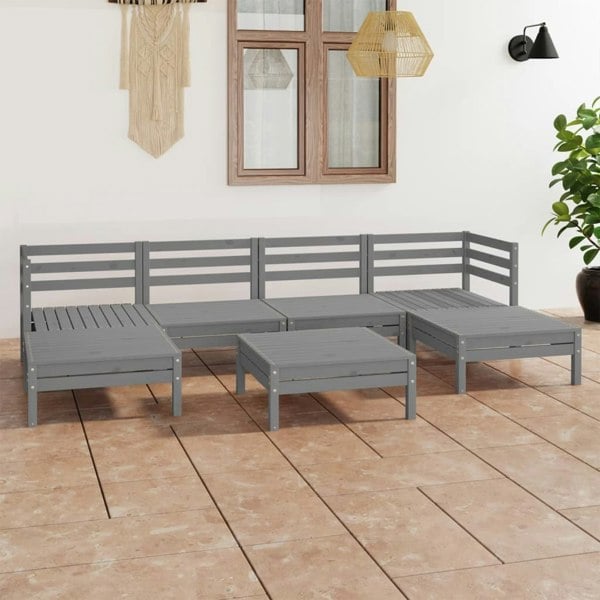 Berkfield 7 Piece Garden Lounge Set Grey Solid Wood Pine