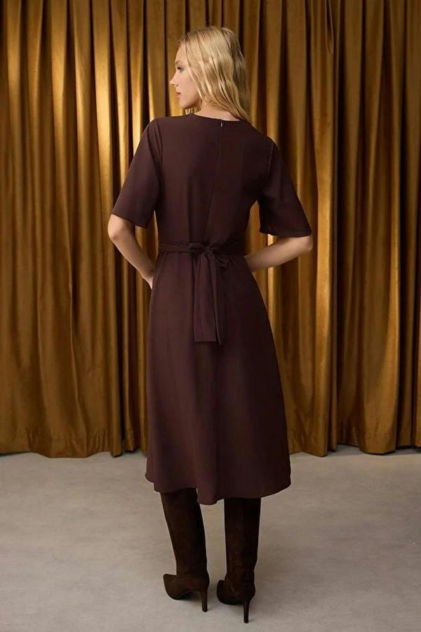 WOVCOR Midi Woven Dress with Accessory Details