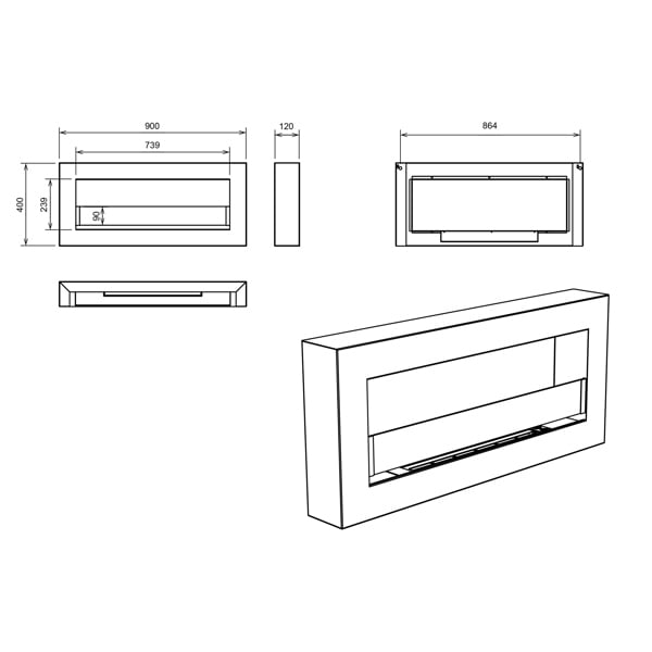BIOFireplacesGMT Bioethanol Fireplace Wall Mounted 900x400 White Matt with Glass Ventless