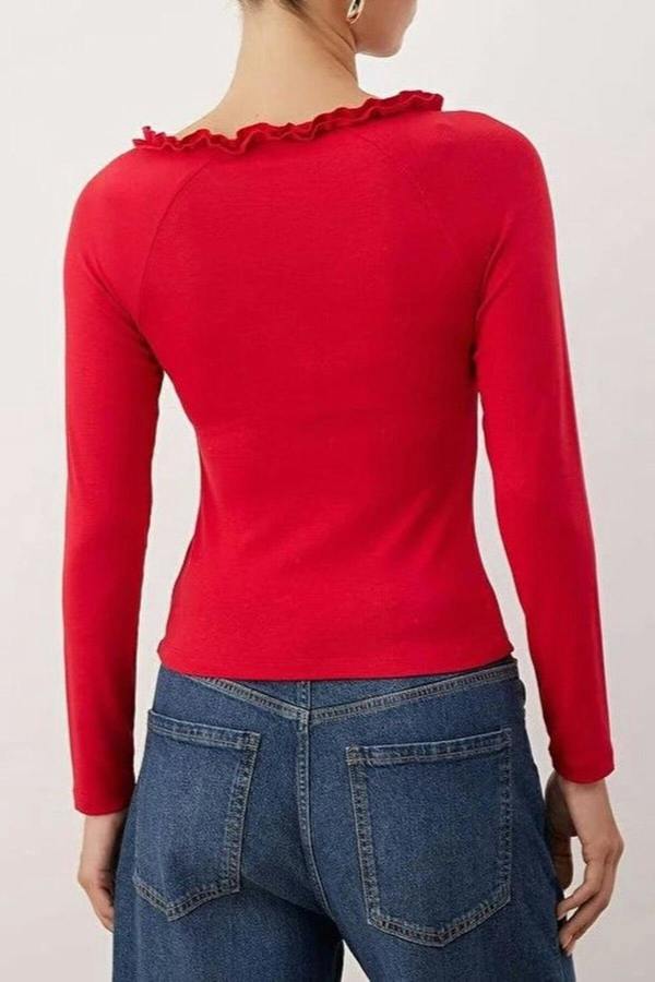 WOVCOR Gathered Long-Sleeved Stretch Knit Blouse