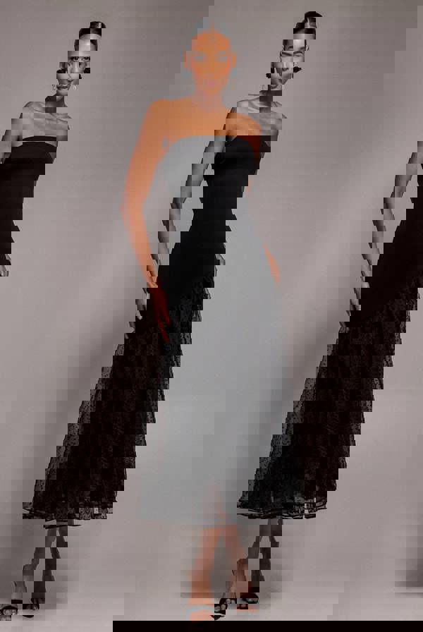 Strapless Asymmetric Tiered Midaxi Dress - Black DR5092