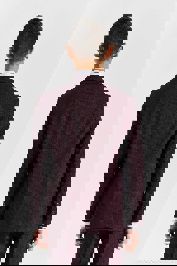 Paul Andrew Regent - Boys Burgundy 3 Piece Prince Of Wales Checked Suit