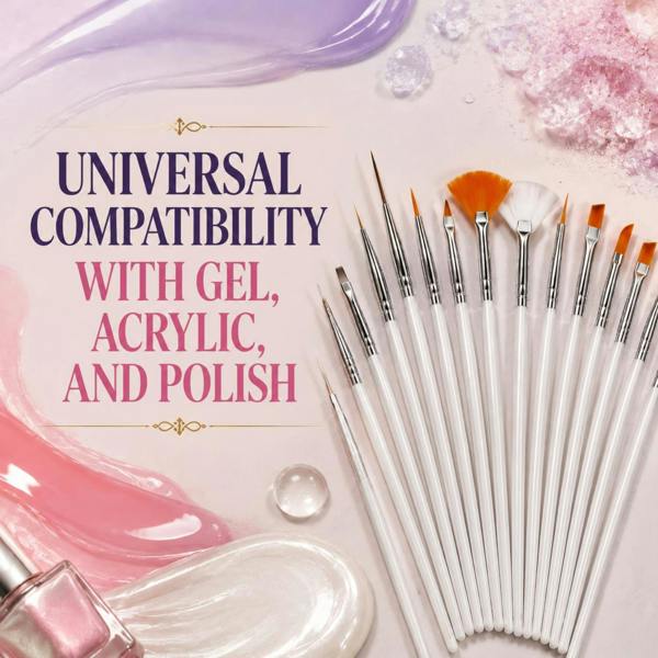 Aquarius Nail Art Brush Set 15pc Gel Acrylic Polish Design Painting Drawing Pen Pack