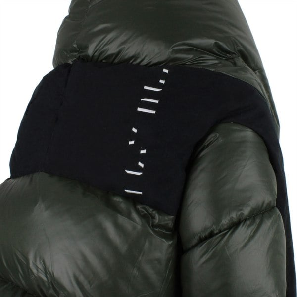 Ben Taverniti Unravel Project jacket<br>A wrapped down jacket in khaki green with contrasting black banding