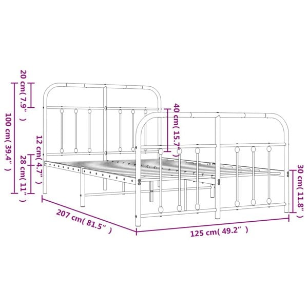 Berkfield Metal Bed Frame with Headboard and Footboard Black 120x200 cm