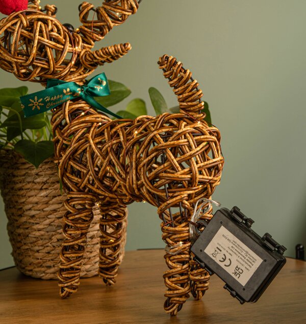 Samuel Alexander 37cm Battery Operated Light up Brown Christmas Reindeer with Red Nose & 40 Warm White LEDs