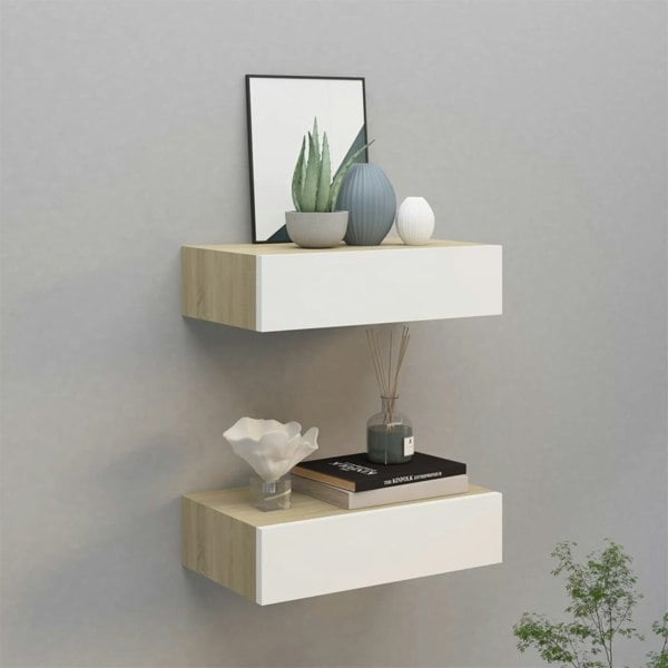 Berkfield Wall Drawer Shelves 2 pcs Oak and White 40x23.5x10cm MDF
