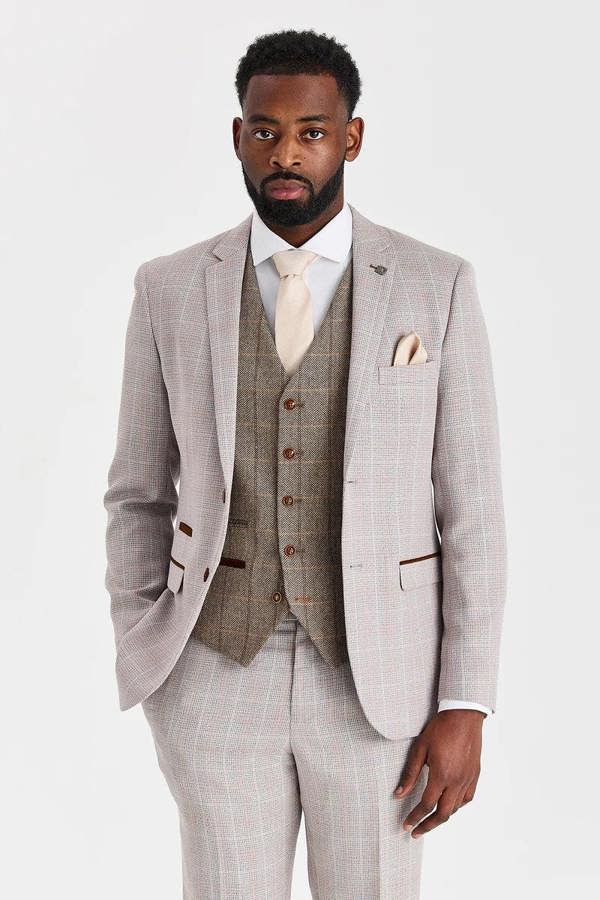 Paul Andrew Leo Beige Suit with Harris Brown Tweed Waistcoat